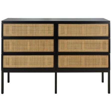 SAFAVIEH Zadie 6 Drawer Rattan Dresser, Black DRS5003D-2BX